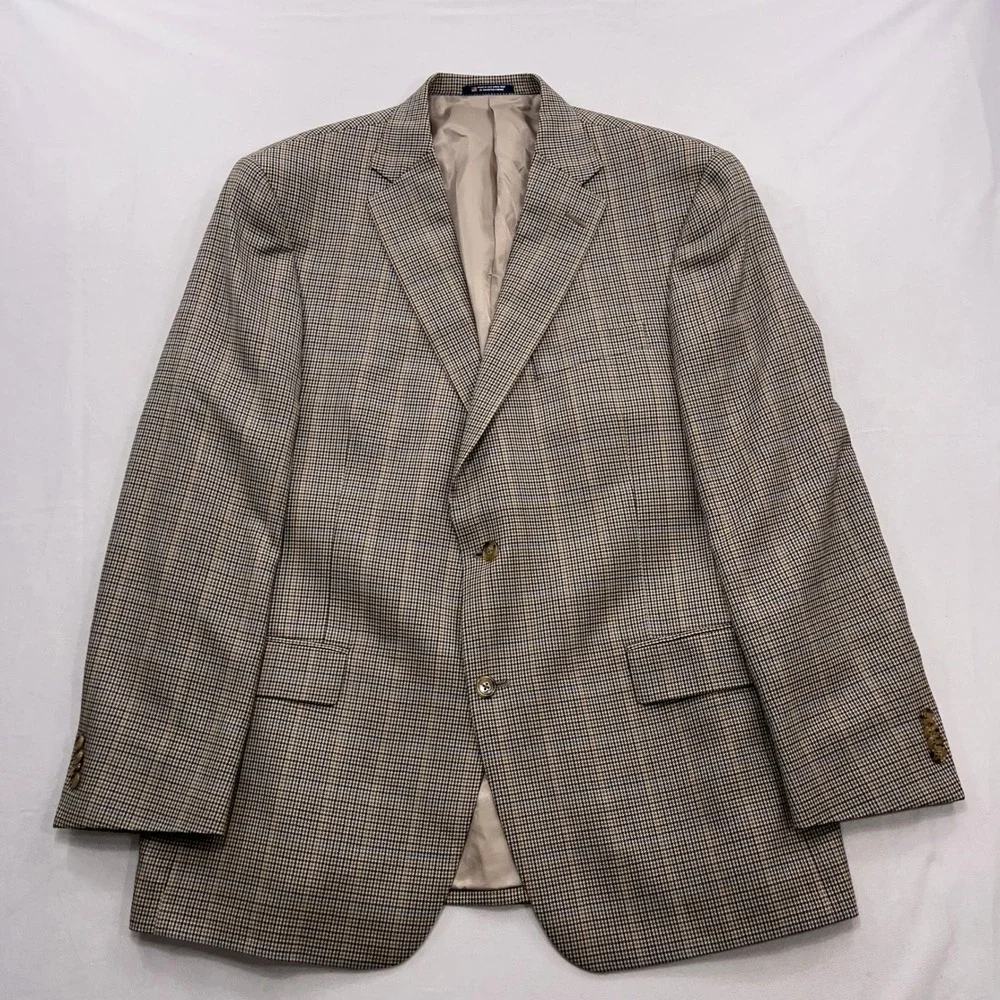 Hart Schaffner Marx Sport Coat Houndstooth Plaid Blazer Brown Blue Mens 46R